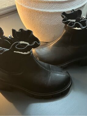 Kids Black Ruffle Ankle Boots